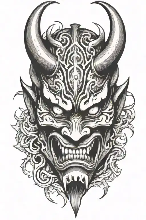 oni demon mask broken tattoo design idea