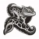 Crested gecko and leopard gecko intertwined with one another tattoo design idea