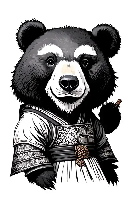 A bear dressed in Japanese Samurai Complete Body tattoo design idea