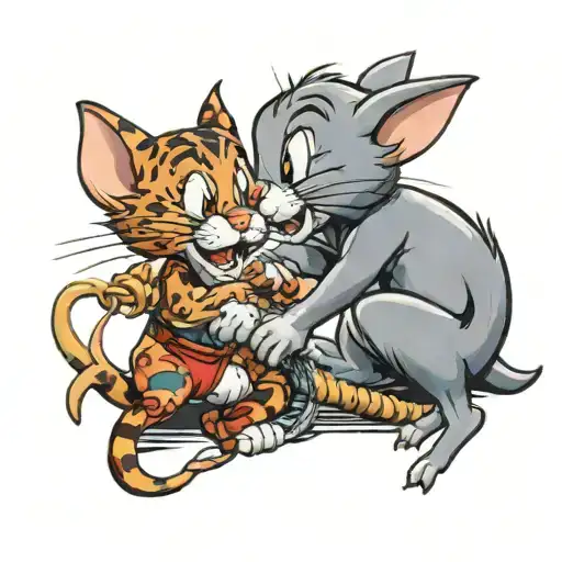 Tom and jerry tug of war tattoo design idea