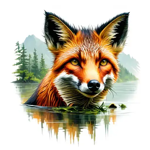 mountain forest swamp on the shore foxes, genets, cats dogs wild boars tattoo design idea