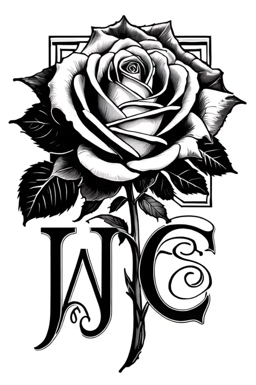 Rose with the letters A, J and C and the word phase tattoo design idea