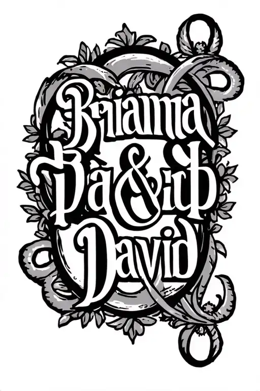 "Brianna & David" names intertwined tattoo design idea