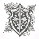 armor and shield templar cross tattoo design idea