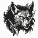 wolf with katana sword tattoo design idea