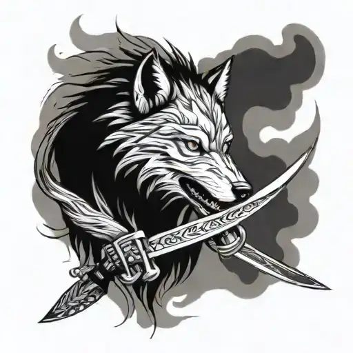 wolf with katana sword tattoo design idea
