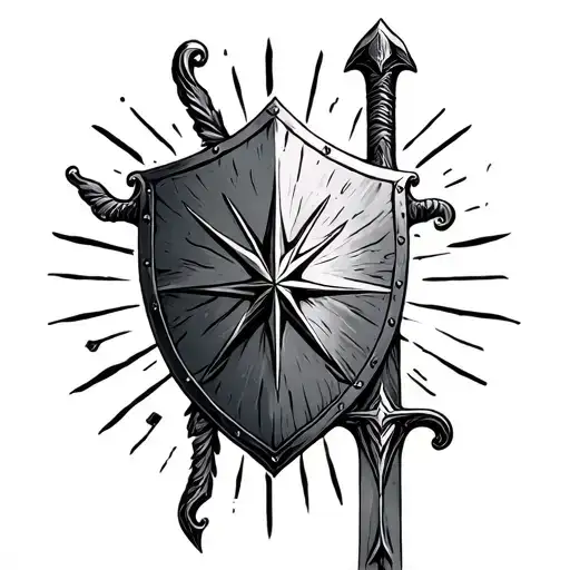 shield, sword, morning star medieval style tattoo tattoo design idea