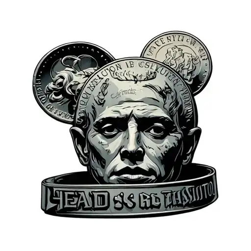 old coin that says "heads" tattoo design idea