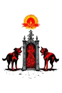 hell hounds guarding gate to hell towards heaven tattoo design idea