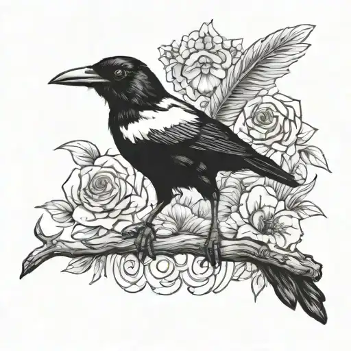 magpie wearing tin mining hat tattoo design idea