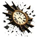 broken shattered clock with roman numerals and pieces flying off of it  tattoo design idea