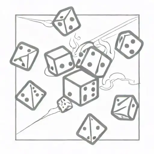 dice on fire fine line tattoo design idea