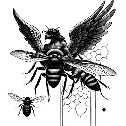 archangel raphael and michaelhealing  and honeycomb hexagonal structure bees saraphin   tattoo design idea
