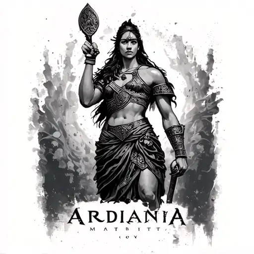 "Adriana " gladiator standing triumphantly tattoo design idea