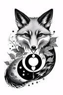 concept tattoo containing fox, moon phases, natural heart, ginkgo biloba leaf, fire and water, figure eight tattoo design idea
