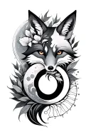 concept tattoo containing fox, moon phases, natural heart, ginkgo biloba leaf, fire and water, figure eight tattoo design idea