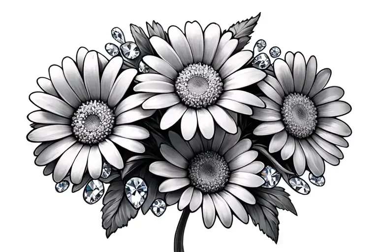 daisy flowers with diamonds around tattoo design idea