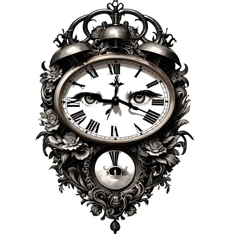 feminine cheated death clock white horse tattoo design idea