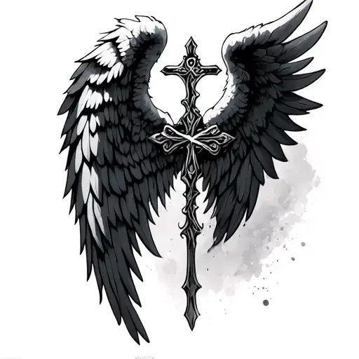 Angel Wings Cross tattoo design idea