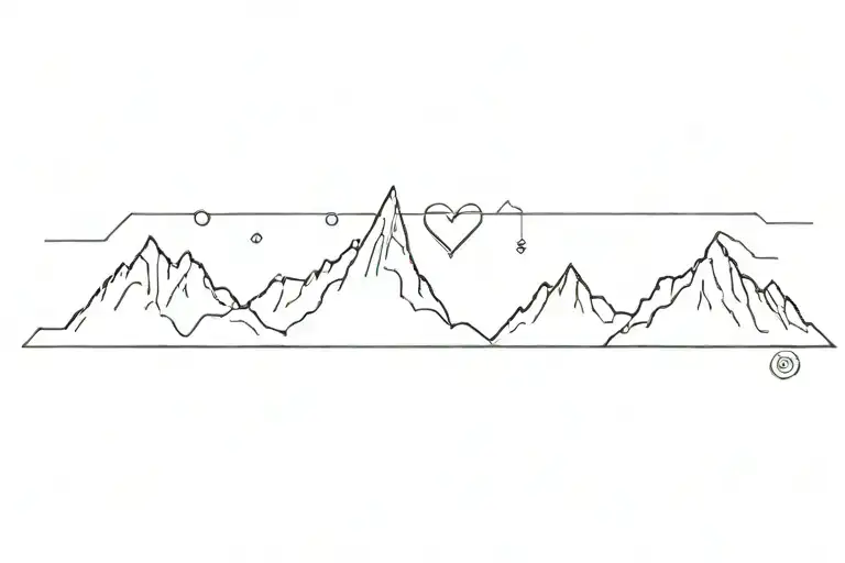 singular line that draws a heartbeat monitor, after that a mountain peak, after that a campervan  tattoo design idea