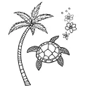 turtle and flower and palm tree tattoo design idea