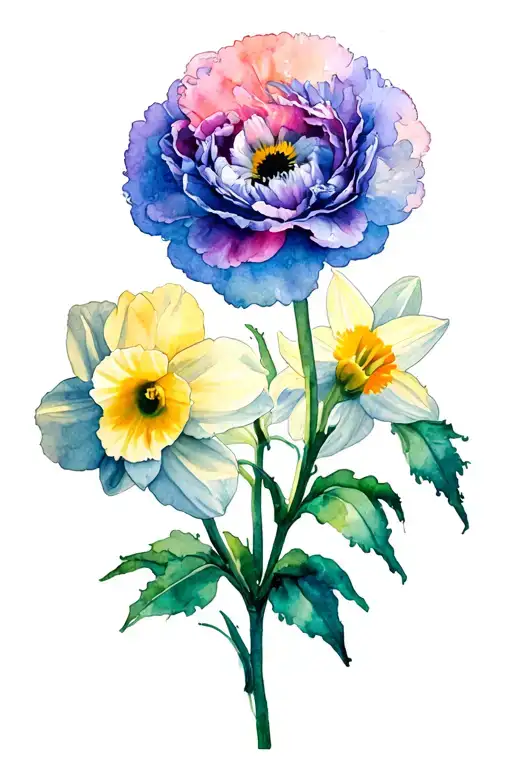 Carnation And Daffodil tattoo design idea