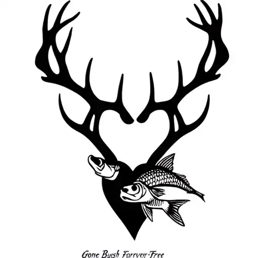 "Gone Bush Forever Free" "Gone Bush Forever Free" "Gone Bush Forever Free" deer antlers making a heart with a fish jumping tattoo design idea
