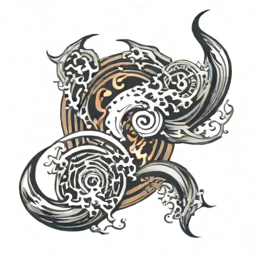 A tattoo that symbolizes balance between chaos and order, blending organic shapes like waves or flames with sharp geomet tattoo design idea