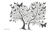 tree of life centre, Gemini goddesses left side , cancer goddess right. butterflies and flowers incorporated  tattoo design idea