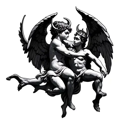 cupid and devil tattoo design idea