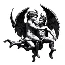 cupid and devil tattoo design idea