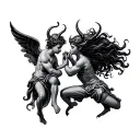 cupid and devil tattoo design idea
