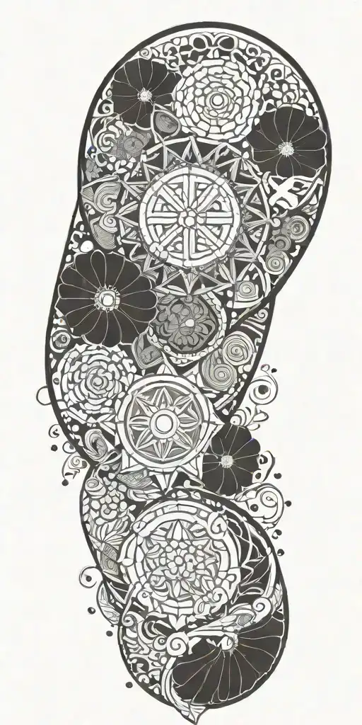 Mandala design incorporating symbols of Buddhism and elements representing fatherhood, honoring your role as a dad tattoo design idea