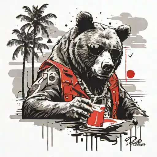 Papa Bear Chilling At The Beach With Sunglasses tattoo design idea