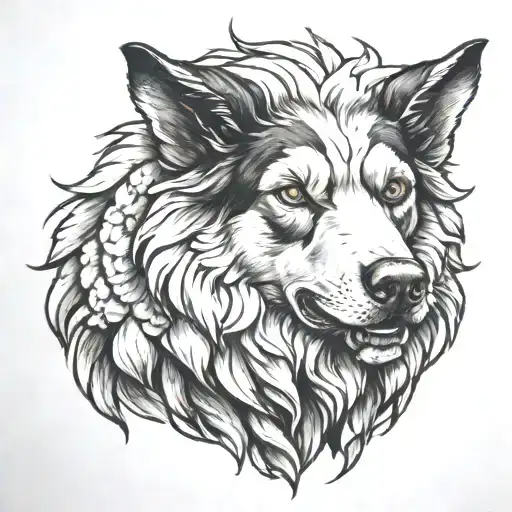 angry sheepdog with sheep standing tattoo design idea