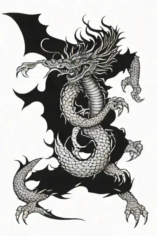 Japon Warrior dragon battle tattoo design idea