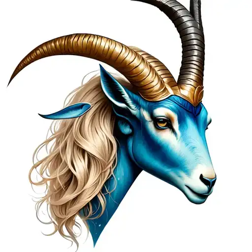 CAPRICORN FEMALE, ZODIAC, RED, SEA GOAT, BLONDE WOMAN, FEMININE tattoo design idea