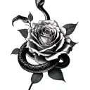 "Snake wrapped around a rose, black and grey realism tattoo" tattoo design idea
