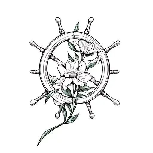 tuberose wrapped around a ship's wheel tattoo design idea
