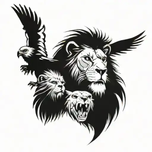 monkey and lion and eagle and horse and boar tattoo design idea