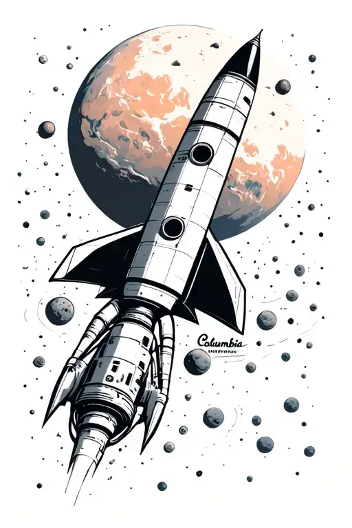 planet mars with the Columbia rocket ship tattoo design idea