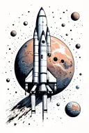 planet mars with the Columbia rocket ship tattoo design idea