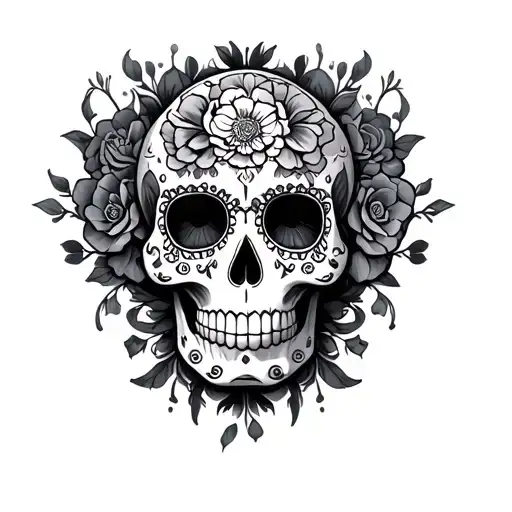 sugar skull surrounded tattoo design idea