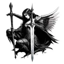 valkyrie mourning over fallen warrior wielding a sword tattoo design idea