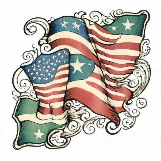 Italian flag with American flag waving tattoo design idea
