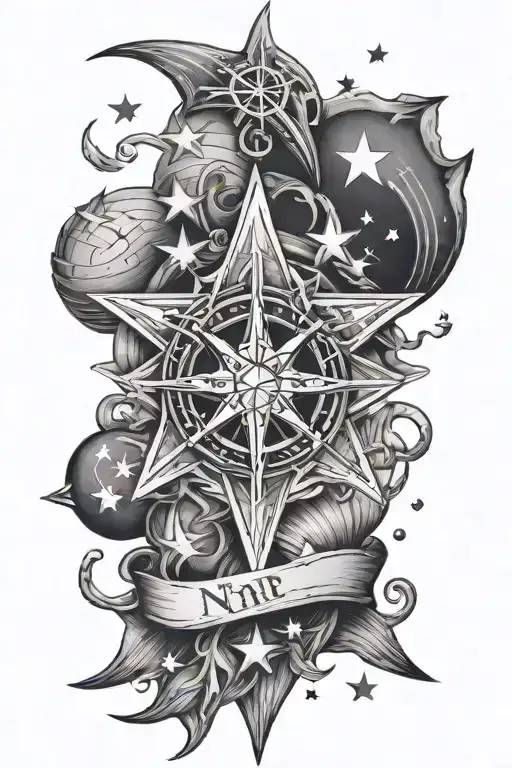 North Star nautical star with more  three stars and an anchor tattoo design idea