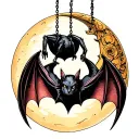Bat hanging upside down from a crescent moon tattoo design idea
