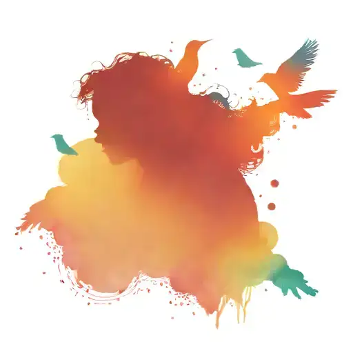 little black girl silhouette morphing into birds with rainbow and bluebird  tattoo design idea