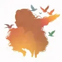 little black girl silhouette morphing into birds with rainbow and bluebird  tattoo design idea