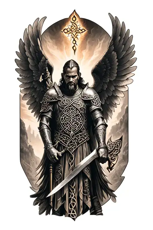 Celtic knight with wings tattoo design idea
